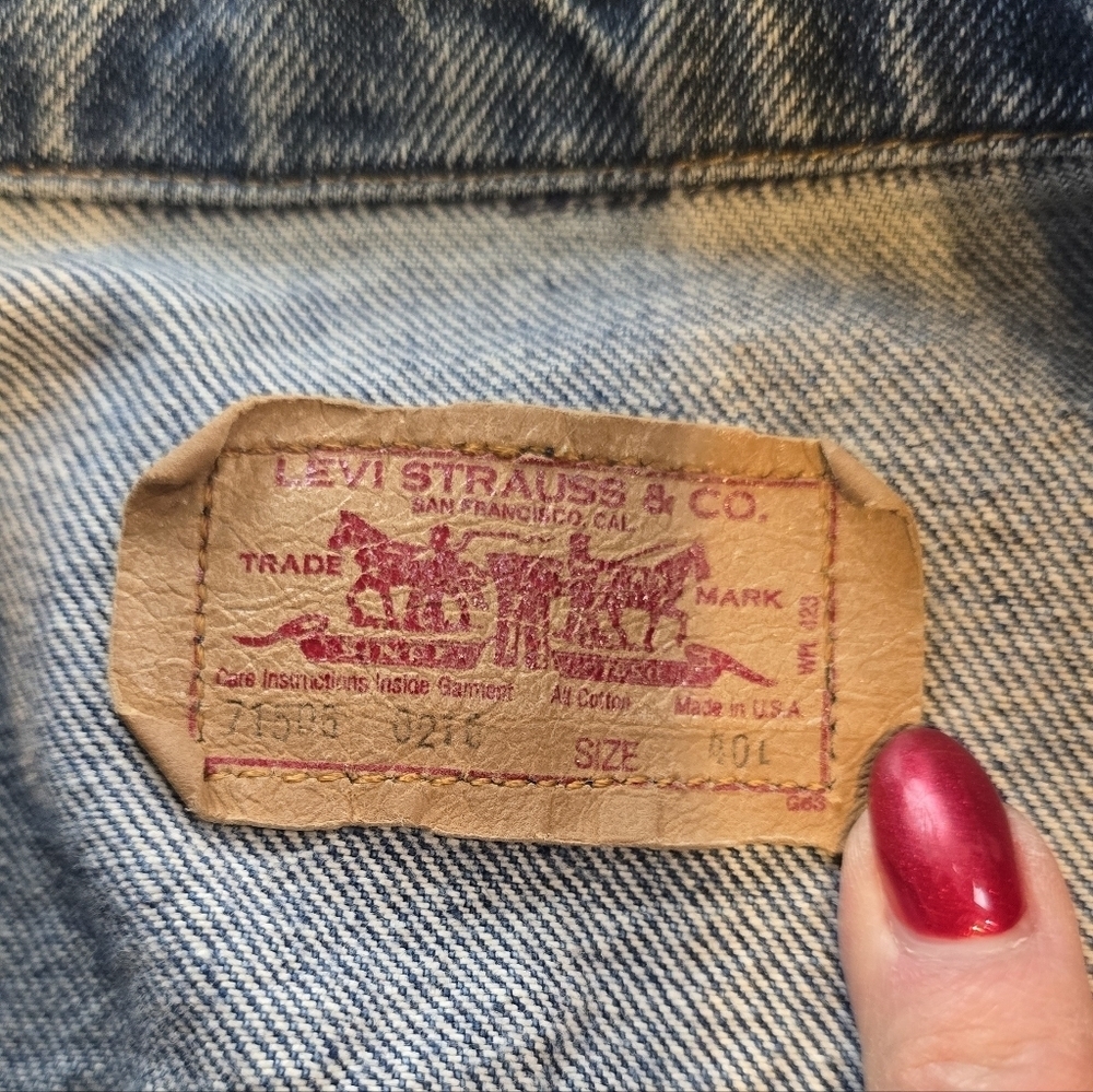 Levi's Made In USA Vintage Button Front Trucker Blue Jean Jacket 40L - Picture 5 of 7